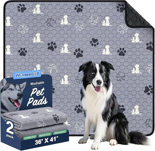 Washable Pee Pads for Dogs, 2 Pack Absorbent Reusable Training Dog Pads Pet Puppy Pads, Non-Slip Potty Pads for Whelping, Playpen, Crate, Bed, Grey 36"x41"