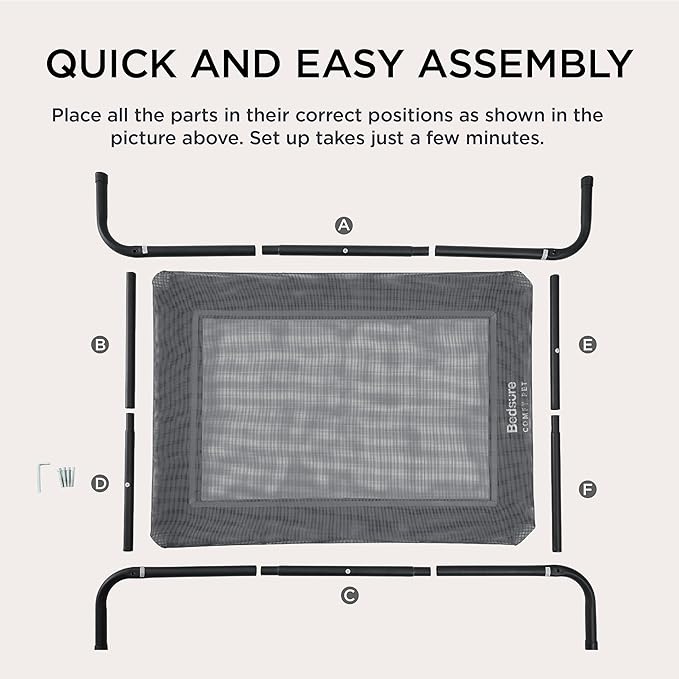 Bedsure Outdoor Elevated Dog Bed Large Sized Dog, Portable Indoor & Outdoor Cooling Raised Cot Pet Hammock Bed with Skid-Resistant Feet, Frame with Breathable Mesh, Khaki, 49 inches