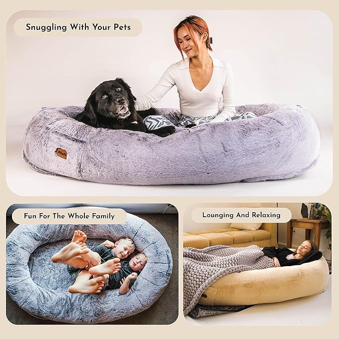 Plufl, The Original Human Dog Bed for Adults, Kids, and Pets. As Seen on Shark Tank. Comfy Plush Large Bean Bag with Memory Foam, Machine Washable, and Durable. Perfect nap and Floor Bed - Pink
