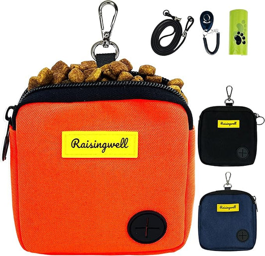 Dog Treat Pouch for Pet Walking and Training with Clicker Poop Bags Small Fanny Zipper Pack Holder for Puppy Snack Dispenser Kit for Leash and Outdoor Use (Orange)