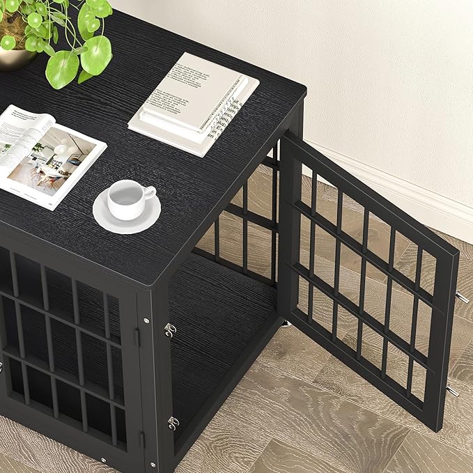 32 Inch Heavy Duty Dog Crate Furniture for Medium and Small Dogs, Decorative Pet House End Table, Wooden Cage Kennel Furniture Indoor, Black