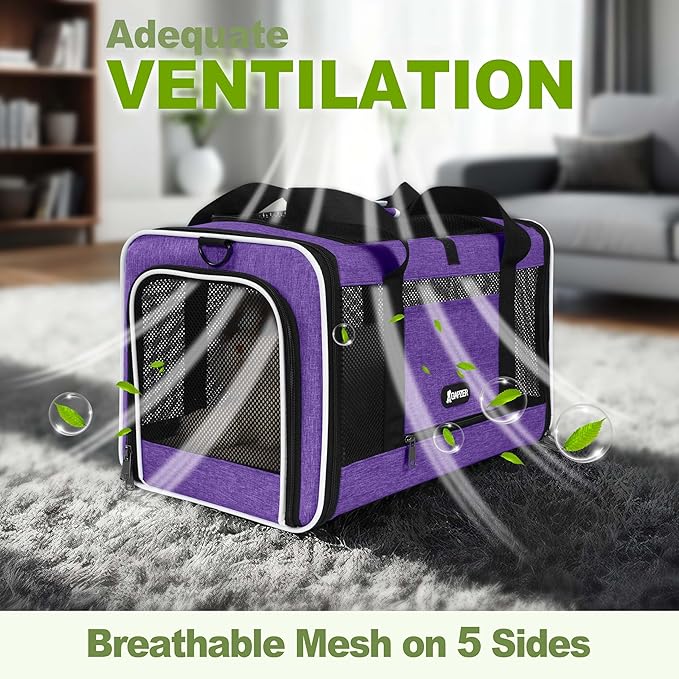 Per Carrier for Cat 18x11x11 Inch FAA Complaint, Kitten Taxi Top Load Soft Cloth Bag, Small Animal Portable in Cabin Crate Shih Tzu Dog Kennel Carry Case, 4-Sided-Ventilated Kitty Purse Purple