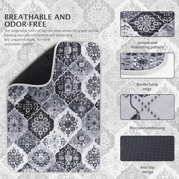 IEUUMLER Washable Pee Pads for Dogs, 2 Pack Reusable Pee Pads for Dogs Non-Slip Grip, Super Absorbent Waterproof Puppy Pads for Potty Training, Playpen, Crate, Whelping Box EU011 Black Grey, 36x41