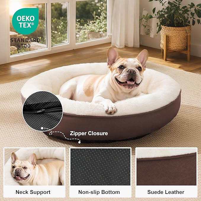 Love's cabin Round Donut Cat and Dog Cushion Bed, 30in Pet Bed for Medium or Large Dogs, Anti-Slip & Water-Resistant Bottom, Soft Durable Fabric Pet beds, Washable Calming Cat & Dog Bed Brown