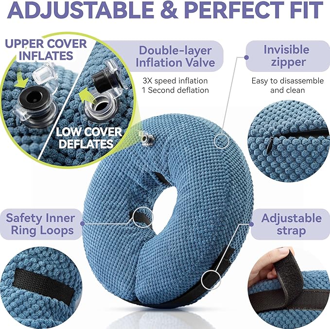 Inflatable Dog Cone Collar - Dog Neck Donut Cone Collar Alternative After Surgery - Soft Cone for Large Medium Small Dogs Cats - Alternative Recovery E Collar (Blue, M)