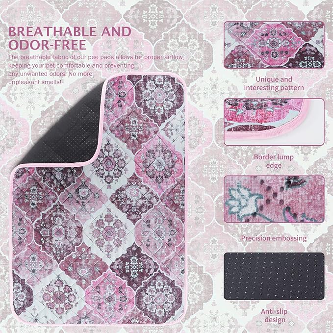 IEUUMLER Washable Pee Pads for Dogs, 1 Pack Reusable Pee Pads for Dogs Non-Slip Grip, Super Absorbent Waterproof Puppy Pads for Potty Training, Playpen, Crate, Whelping Box EU011 Pink, 48x48