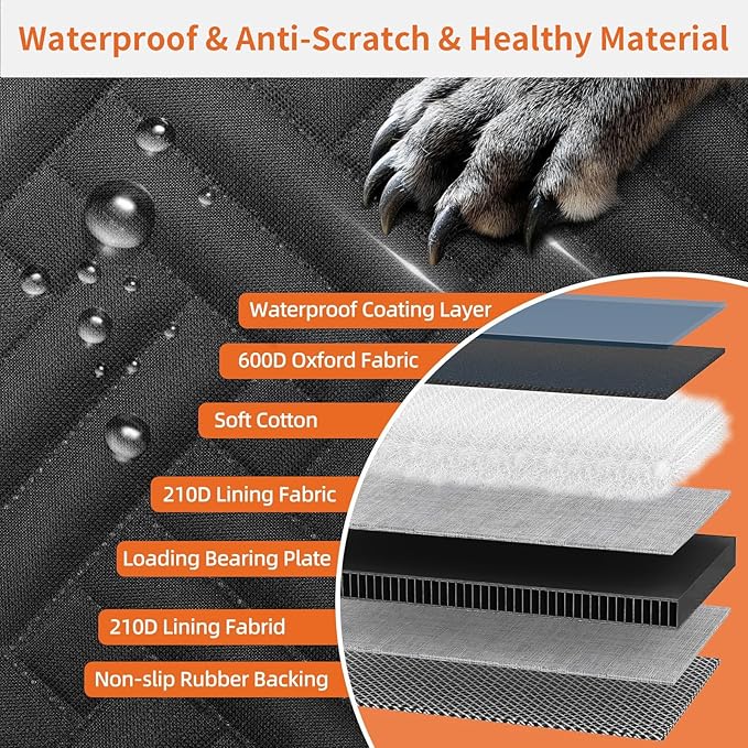 Dog Car Seat Cover for Back Seat,100% Waterproof & Scratchproof Back Seat Pet Cover for Dogs,5MM PP Board Hard Bottom Dog Bed for Car,Supports 400lbs Back Seat Extender for Dogs for Car/SUV