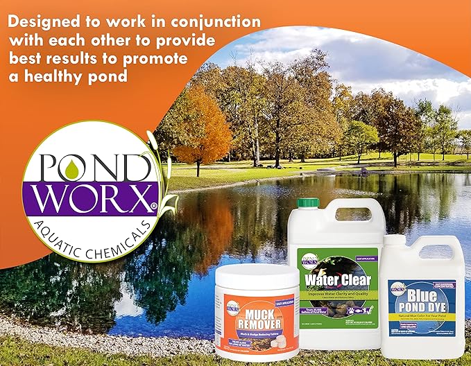 Pondworx Pond Bacteria - Concentrated & Formulated for Large Ponds, Water Features - Safe for Koi - 32ounes & Treats up to a Quarter Acre Pond