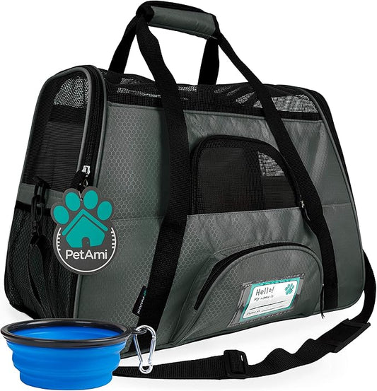 PetAmi Airline Approved Pet Carrier for Cat, Soft Sided Dog Carrier for Small Dogs, Cat Travel Supplies Accessories Indoor Cats, Ventilated Pet Carrying Bag Medium Large Kitten Puppy, Small Dark Gray