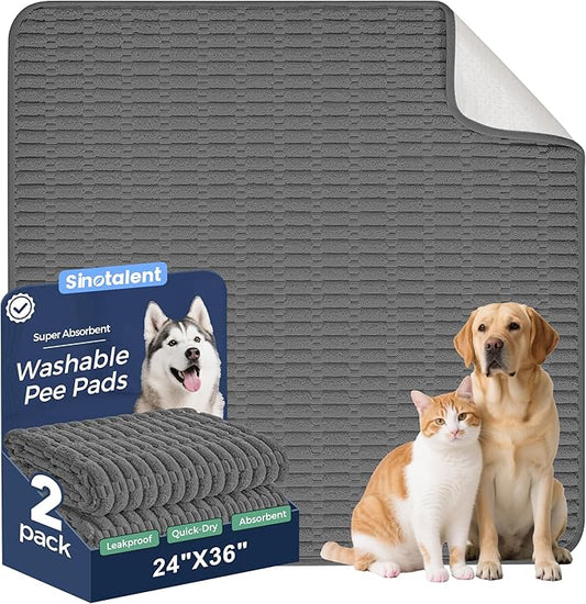 Washable Pee Pads for Dogs, 2 Pack Reusable Puppy Pads Dog Pads, Non-Slip Dog Pee Pads, Leakproof Pet Pee Pads Wee Wee Pads for Dogs. (Dark Grey, 24"x36"(Pack of 2))