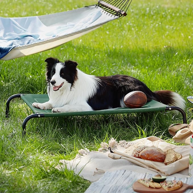 Bedsure Outdoor Elevated Dog Bed Large Sized Dog, Portable Indoor & Outdoor Cooling Raised Cot Pet Hammock Bed with Skid-Resistant Feet, Frame with Breathable Mesh, Green, 49 inches