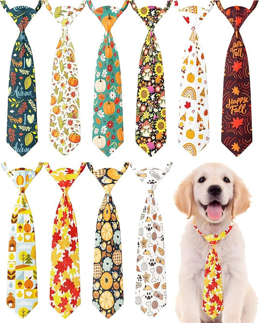PET SHOW 10 Pack Fall Dog Ties Neckties for Large Medium Dogs Pumpkin Maple Leaf Adjustable Neck Ties Girl Boy Pets Autumn Costumes Dog Holiday Grooming Accessories Wedding Party Gift Favor