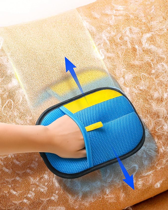 2025 Thickened Electrostatic Pet Hair Removal Gloves (2 Pcs) - Reusable Strong Grooming Gloves for Cats & Dogs, Hair Remover for Couch, Furniture, Carpet, Car Seats & Clothing (Blue)