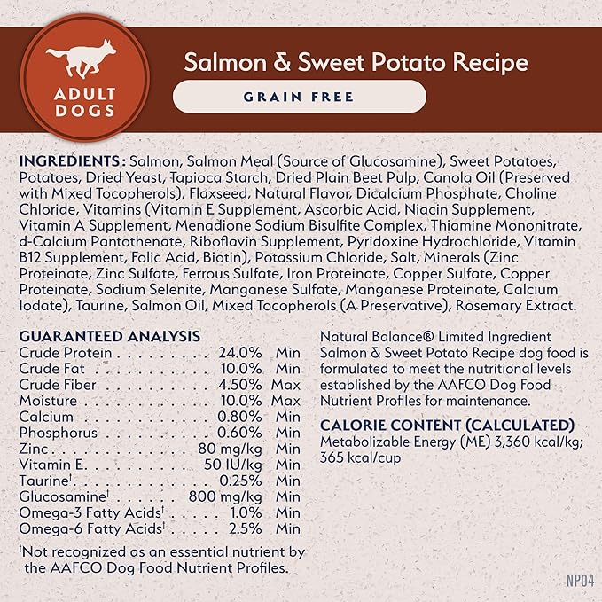 Natural Balance Limited Ingredient Adult Grain-Free Dry Dog Food, Salmon & Sweet Potato Recipe, 12 Pound (Pack of 1)