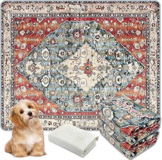 Washable Pee Pads for Dogs, (2 Pack, 36"x42") Upgrade Reusable Puppy Pads with Non-Slip Rug Pad, Super Thickening Absorbent Leakproof Dog Traning Pads Whelping Pad for Dogs, Doggie(Red-2)