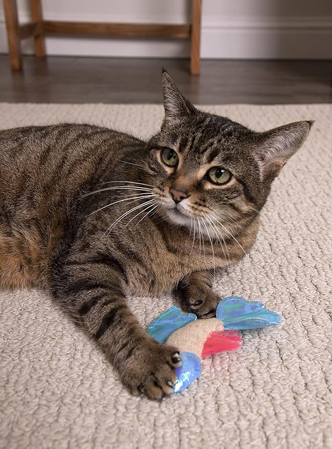 Petlinks Batty Beta Fish Crinkle Catnip Cat Toy - Tan/Blue, One Size