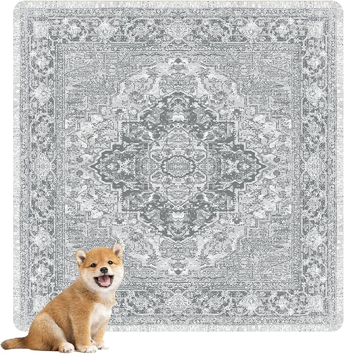 nunubaby Washable Pee Pads for Dogs, Stylish, Non-Slip and Leak-Proof Pee Pads. Reusable Potty Pads for Dogs for Crates and Floors.(Grey/Geo, 48" x48")