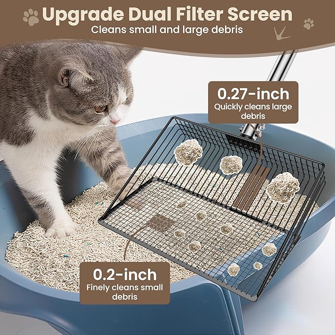 Chicken Poop Scooper for Sand - 10-inch 37 to 63" Long Chicken Coop Scoop with Stainless Steel Handle, Chicken Coop Cleaning Rake for Poop, Large Hen Litter Sifter Shovel