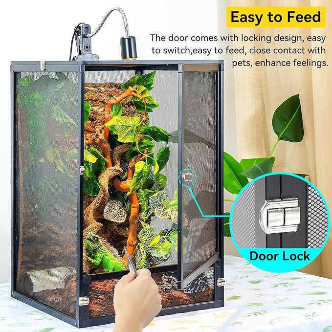 33 Gallon 360° Panoramic Foldable Reptile Terrarium Kit: Crested Gecko Tank and Reptile Cage for Superior Ventilation, Easy Feeding, Sturdiness, and Simple Assembly (Black, 26"x17"x17")