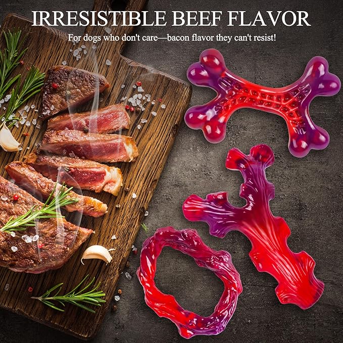 3 Pack Indestructible Dog Chew Bones for Aggressive Chewers - Heavy Duty Long Lasting Chew Toys for Large Dogs, Nylon Teeth Cleaning Toys