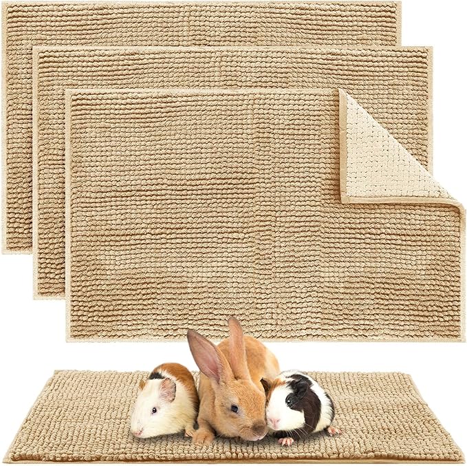 Amylove 4 Pcs Guinea Pig Cage Liner Guinea Pig Bedding Washable Fleece Pee Pads Reusable Small Animals Training Mat Small Animal Sleeping Bed for Bunny Hamster (Beige,16 x 24 Inch)