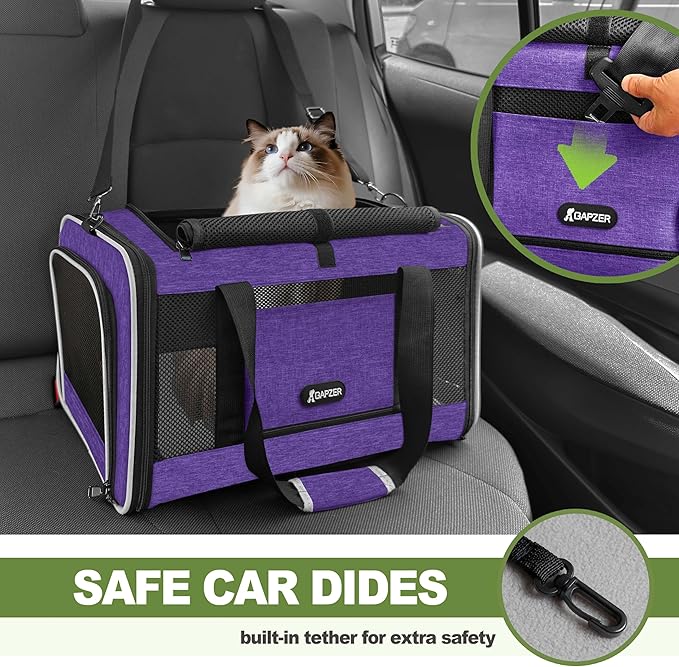 Per Carrier for Cat 18x11x11 Inch FAA Complaint, Kitten Taxi Top Load Soft Cloth Bag, Small Animal Portable in Cabin Crate Shih Tzu Dog Kennel Carry Case, 4-Sided-Ventilated Kitty Purse Purple