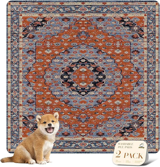 nunubaby Washable Pee Pads for Dogs, Stylish, Non-Slip and Leak-Proof Pee Pads. Reusable Potty Pads for Dogs for Crates and Floors.(Red/Multi, 36" x36")