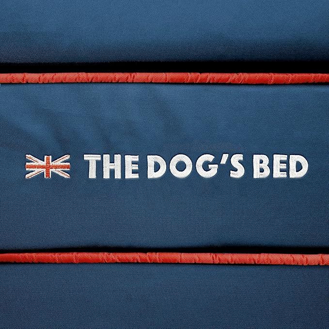 The Dog’s Bed Orthopedic Dog Bed XL Blue Oxford with Red Trim UK Flag Dog Bed 43.5x34, Memory Foam, Pain Relief: Arthritis, Post Surgery, Lameness, Veterinary Approved, Waterproof Washable Cover