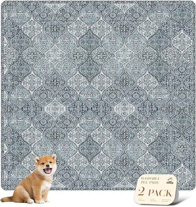 nunubaby 4PACK Washable Pee Pads for Dogs, Stylish, Non-Slip and Leak-Proof Pee Pads. Reusable Potty Pads for Dogs for Crates and Floors.(Blue/Multi, 72" x72" )