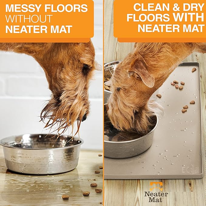 Neater Pet Brands Neater Mat Pet Mats for Food and Water, Cat & Dog Bowl Mat Waterproof Silicone, Feeding Tray, Dog Food Mats for Floors, Placemat w/Raised Edge for Under Bowls, 24" x 16", Cappuccino