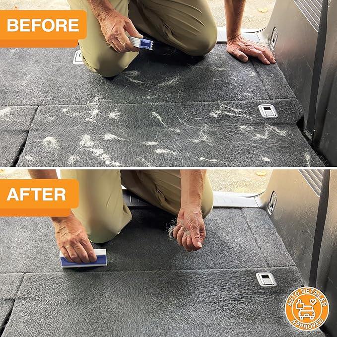 FurDozer X3 PRO Pet Hair Remover & Auto Detailing Tool - Cat & Dog Hair Remover for Carpet, Cars, Couch, Bedding, & Furniture - Reusable Pet Hair Removal Tool for Fur & Lint, 5" (Purple, 2-Pack)